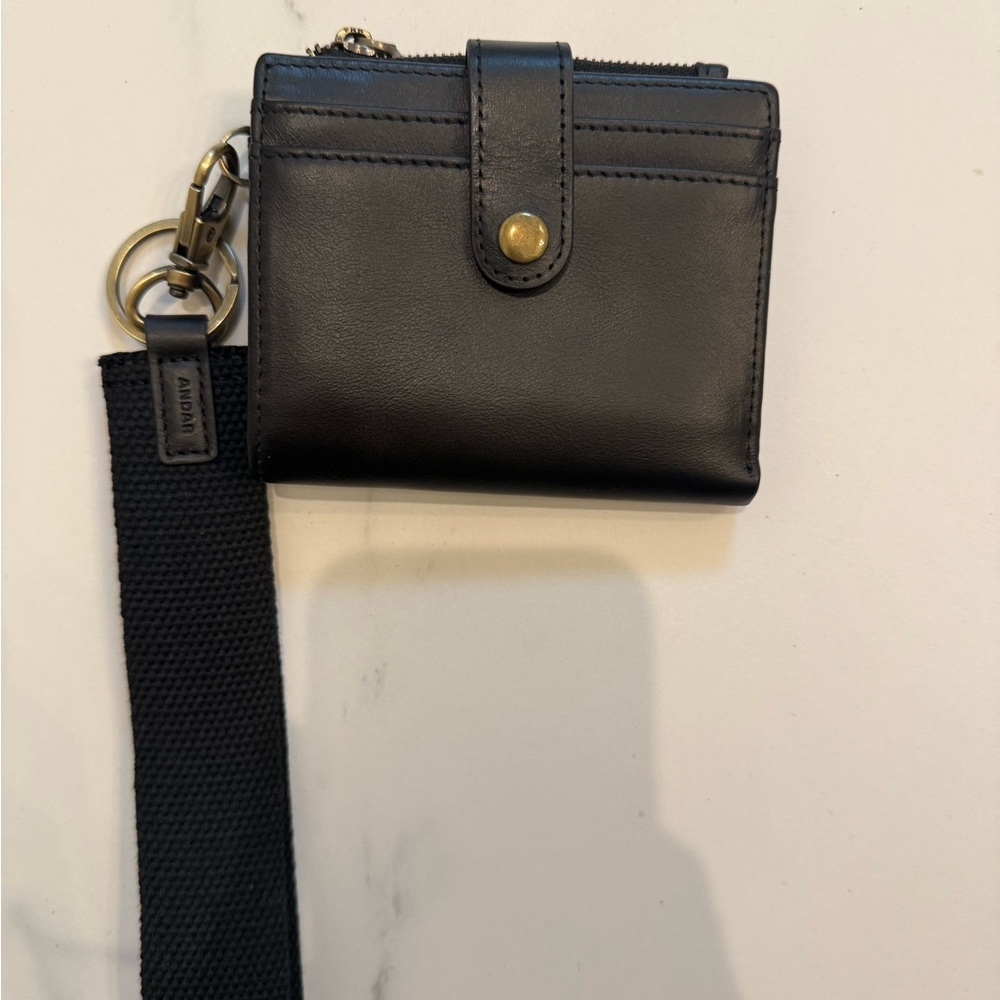 Black Leather Snap Wallet with Key Strap